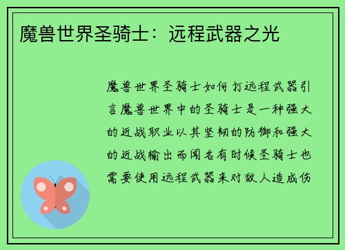 魔兽世界圣骑士：远程武器之光